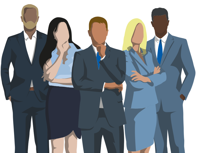 Illustration von fünf Geschäftspersonen in Businesskleidung